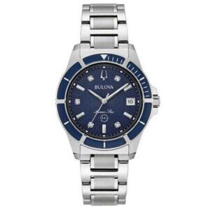 Bulova Women's Marine Star Calendar Diamond Accents Silver Watch